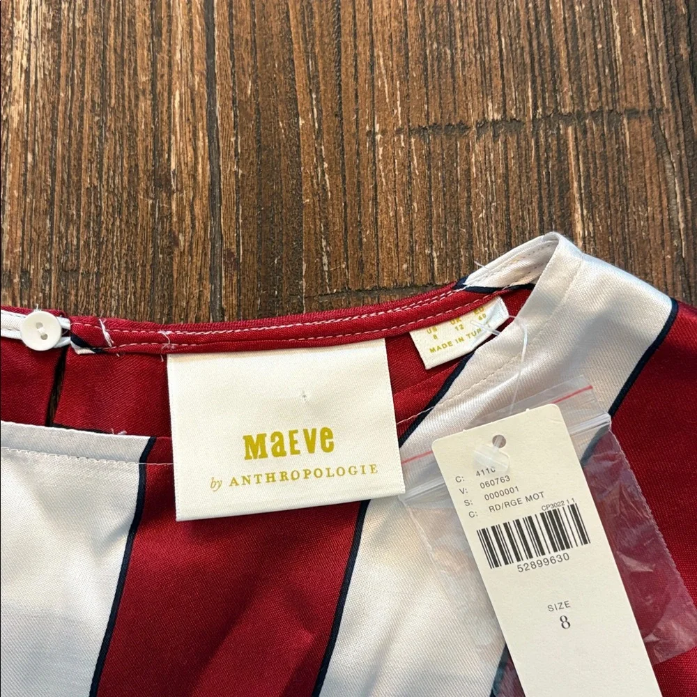Anthropologie Red and White Striped Satin Blouse
